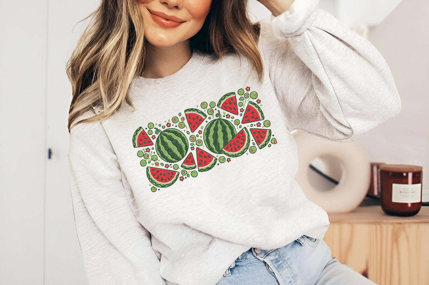 Summer Watermelon Embroidery Design – Cute Watermelon Machine Embroidery Pattern, Fresh Summer Fruit & Tropical Embroidery Design