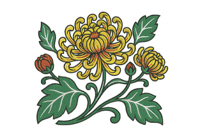 Yellow Chrysanthemum Embroidery Design – Beautiful Chrysanthemum Machine Embroidery Pattern, Elegant Yellow Floral Embroidery Design