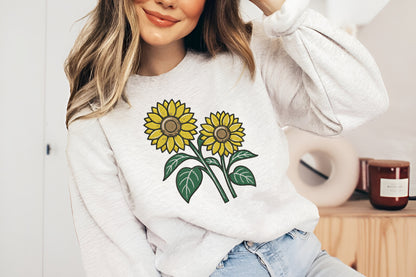 Sunflowers Embroidery Design – Beautiful Sunflower Machine Embroidery Pattern, Elegant Floral Embroidery Design