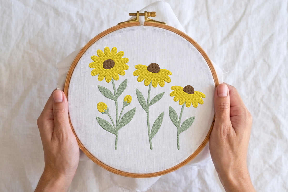 Yellow Daisies Embroidery Design – Beautiful Daisy Flower Machine Embroidery Pattern, Floral & Spring Nature Embroidery Design