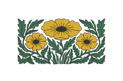 Yellow Flowers Embroidery Design – Beautiful Yellow Floral Machine Embroidery Pattern, Elegant Flower Embroidery Design