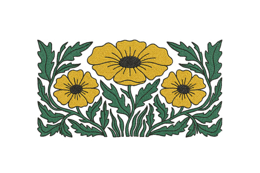 Yellow Flowers Embroidery Design – Beautiful Yellow Floral Machine Embroidery Pattern, Elegant Flower Embroidery Design