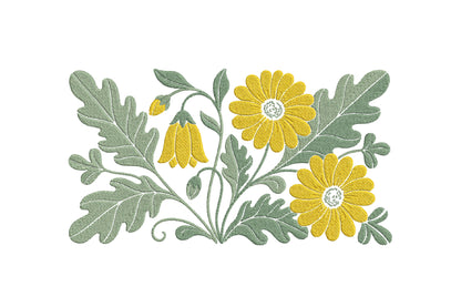 Yellow Flowers Embroidery Design – Beautiful Yellow Floral Machine Embroidery Pattern, Elegant Flower Embroidery Design