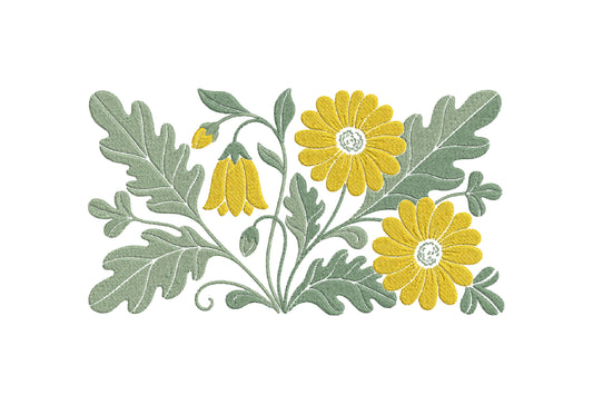 Yellow Flowers Embroidery Design – Beautiful Yellow Floral Machine Embroidery Pattern, Elegant Flower Embroidery Design