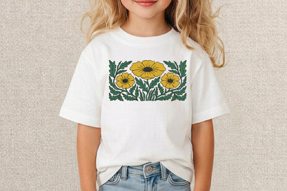 Yellow Flowers Embroidery Design – Beautiful Yellow Floral Machine Embroidery Pattern, Elegant Flower Embroidery Design