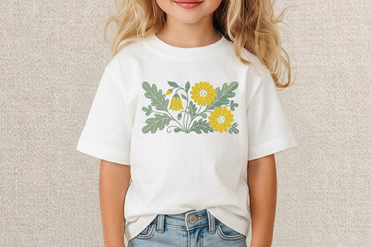 Yellow Flowers Embroidery Design – Beautiful Yellow Floral Machine Embroidery Pattern, Elegant Flower Embroidery Design