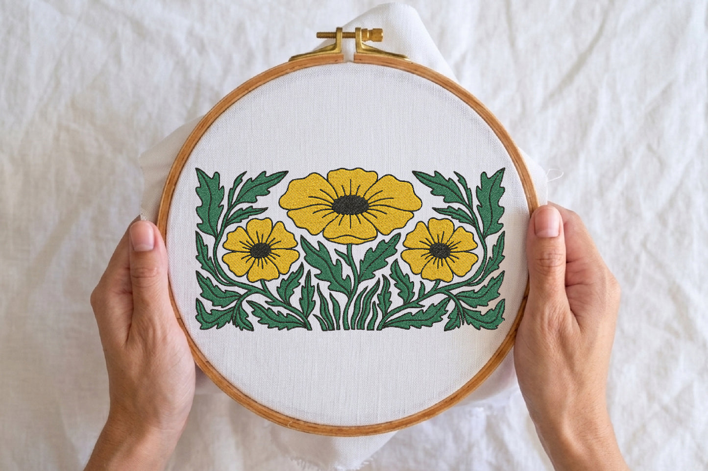 Yellow Flowers Embroidery Design – Beautiful Yellow Floral Machine Embroidery Pattern, Elegant Flower Embroidery Design