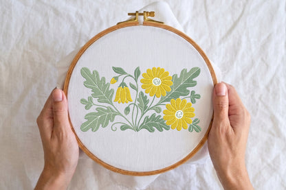 Yellow Flowers Embroidery Design – Beautiful Yellow Floral Machine Embroidery Pattern, Elegant Flower Embroidery Design