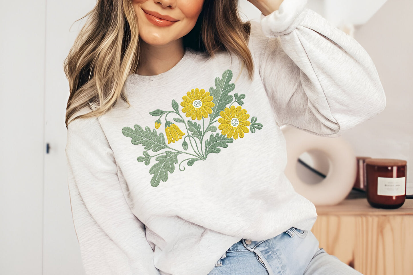 Yellow Flowers Embroidery Design – Beautiful Yellow Floral Machine Embroidery Pattern, Elegant Flower Embroidery Design