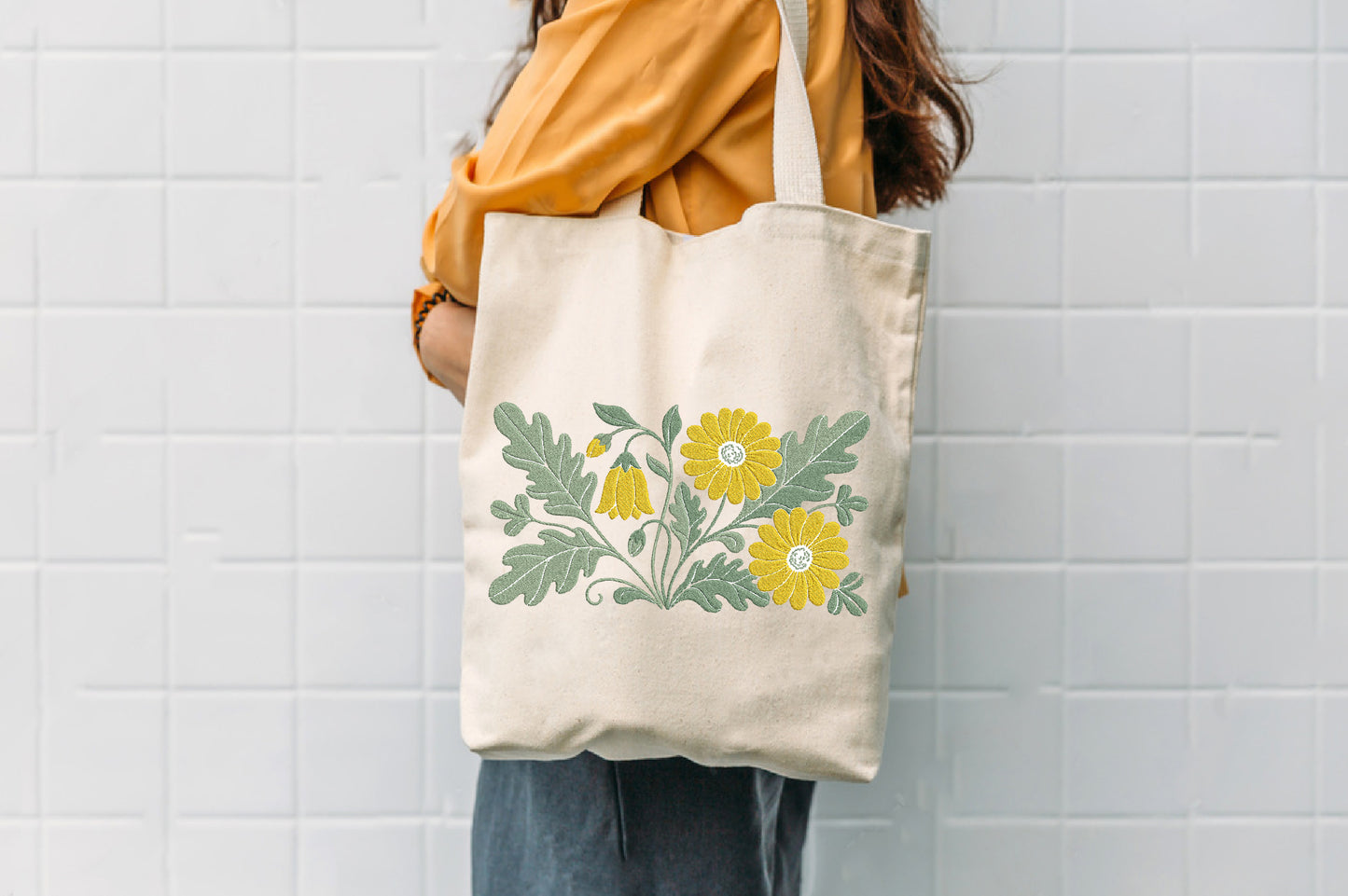 Yellow Flowers Embroidery Design – Beautiful Yellow Floral Machine Embroidery Pattern, Elegant Flower Embroidery Design