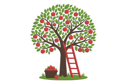 Apple Tree Embroidery Design – Beautiful Apple Tree Machine Embroidery Pattern, Cute Fruit & Nature Embroidery Design