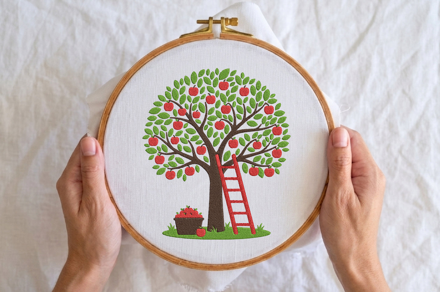 Apple Tree Embroidery Design – Beautiful Apple Tree Machine Embroidery Pattern, Cute Fruit & Nature Embroidery Design