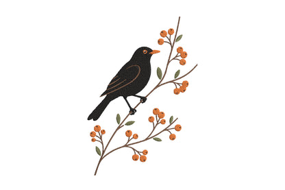 Black Bird Embroidery Design – Elegant Black Bird Machine Embroidery Pattern, Beautiful Bird Embroidery Design