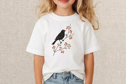 Black Bird Embroidery Design – Elegant Black Bird Machine Embroidery Pattern, Beautiful Bird Embroidery Design