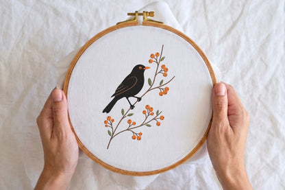 Black Bird Embroidery Design – Elegant Black Bird Machine Embroidery Pattern, Beautiful Bird Embroidery Design