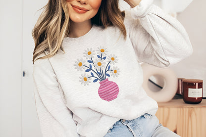 Bouquet of White Daisies Embroidery Design – Beautiful Daisy Flower Machine Embroidery Pattern, Elegant Floral Bouquet Embroidery Design