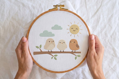 Cute Birds Embroidery Design – Adorable Bird Machine Embroidery Pattern, Sweet Floral Bird Embroidery Design