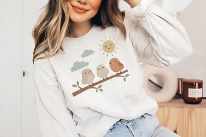 Cute Birds Embroidery Design – Adorable Bird Machine Embroidery Pattern, Sweet Floral Bird Embroidery Design