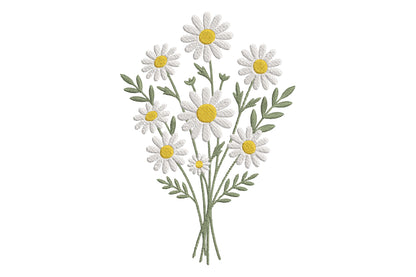 Daisies Embroidery Design – Beautiful Daisy Flower Machine Embroidery Pattern, Elegant Floral Embroidery Design