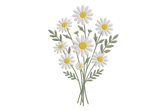 Daisies Embroidery Design – Beautiful Daisy Flower Machine Embroidery Pattern, Elegant Floral Embroidery Design