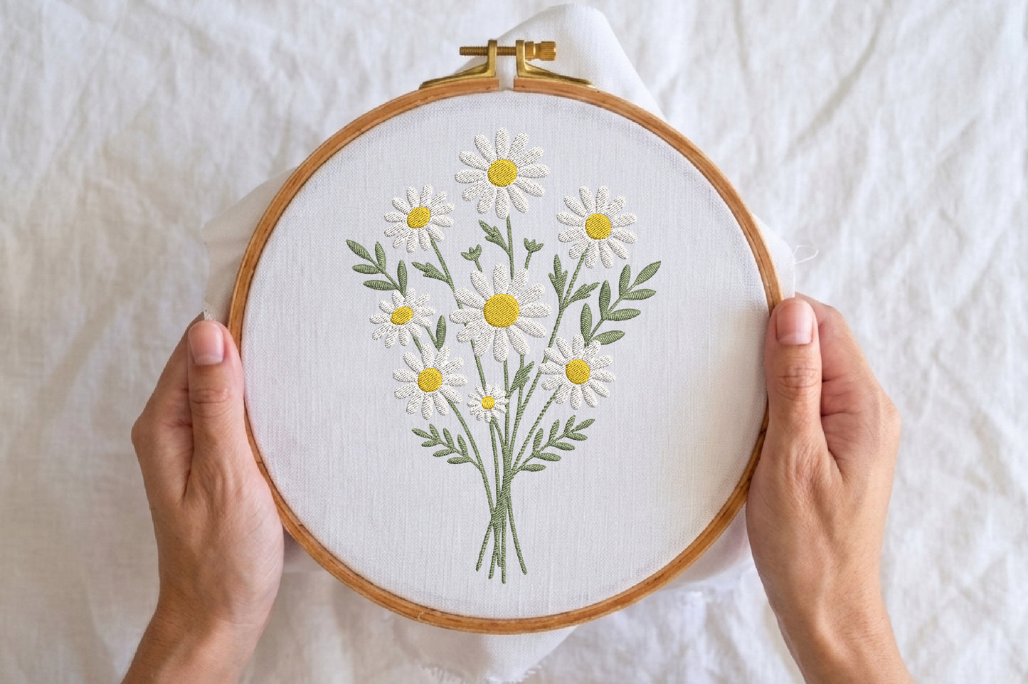 Daisies Embroidery Design – Beautiful Daisy Flower Machine Embroidery Pattern, Elegant Floral Embroidery Design