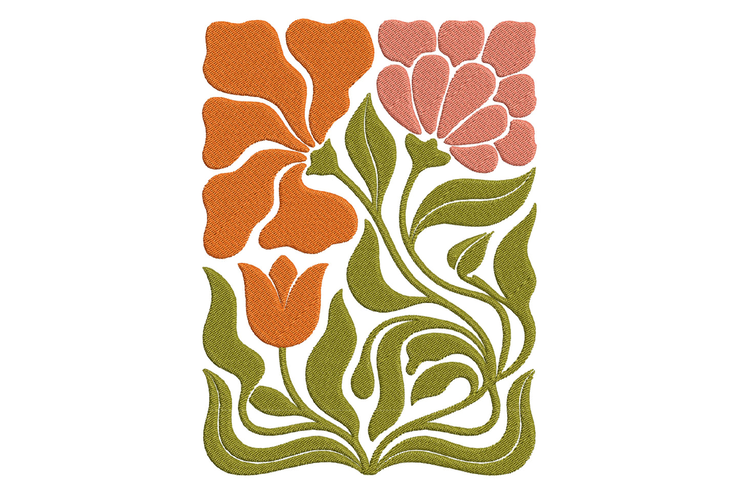 Flowers and Leaves Embroidery Design – Beautiful Floral & Botanical Machine Embroidery Pattern, Elegant Flower Leaf Embroidery Design
