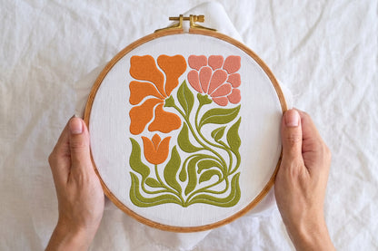 Flowers and Leaves Embroidery Design – Beautiful Floral & Botanical Machine Embroidery Pattern, Elegant Flower Leaf Embroidery Design