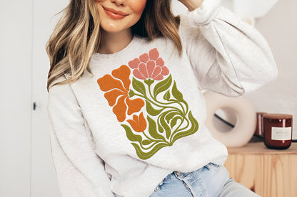 Flowers and Leaves Embroidery Design – Beautiful Floral & Botanical Machine Embroidery Pattern, Elegant Flower Leaf Embroidery Design