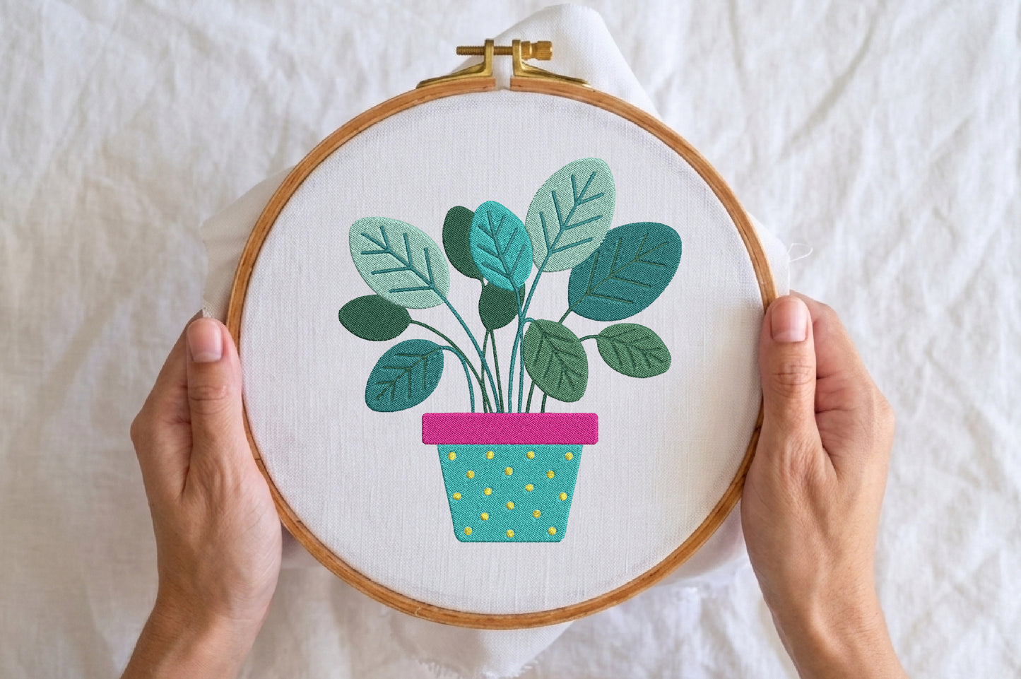 Houseplant Embroidery Design – Cute Houseplant Machine Embroidery Pattern, Botanical Plant Embroidery Design