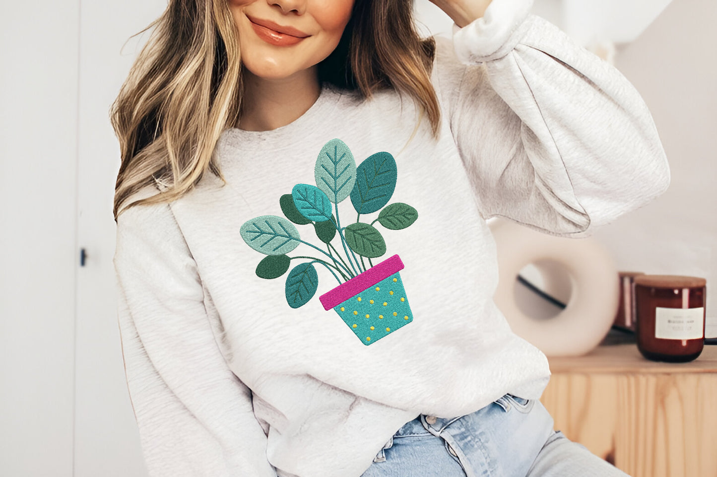 Houseplant Embroidery Design – Cute Houseplant Machine Embroidery Pattern, Botanical Plant Embroidery Design