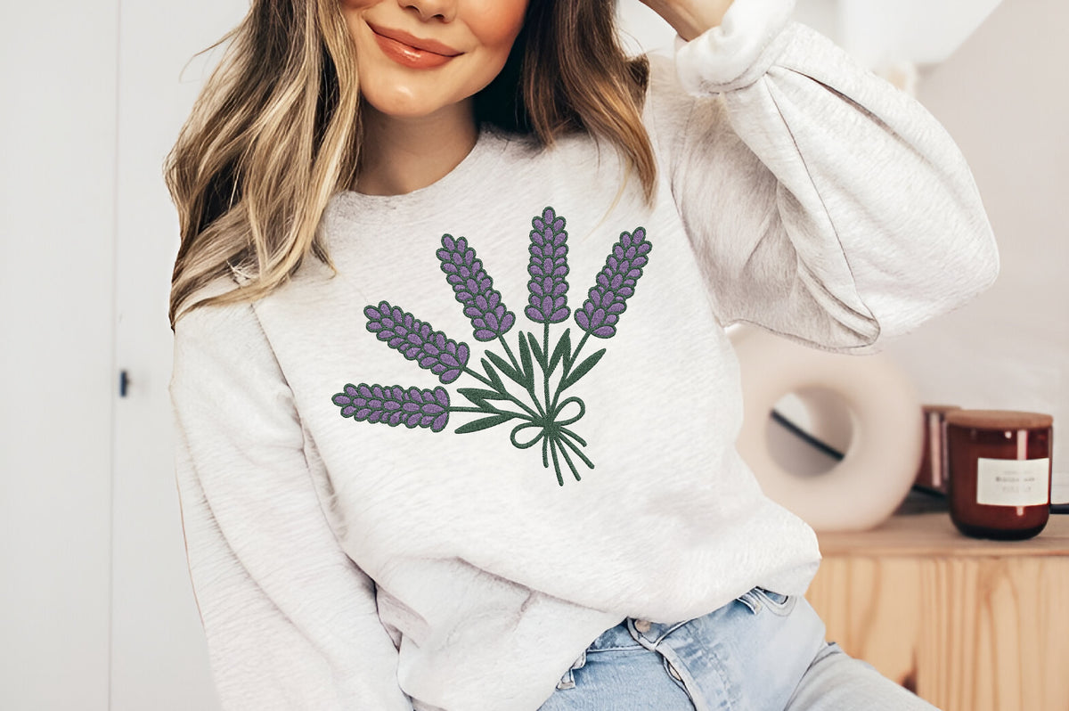 Lavender Bouquet Flowers Embroidery Design – Beautiful Lavender Flower Machine Embroidery Pattern, Elegant Floral & Botanical Embroidery Design