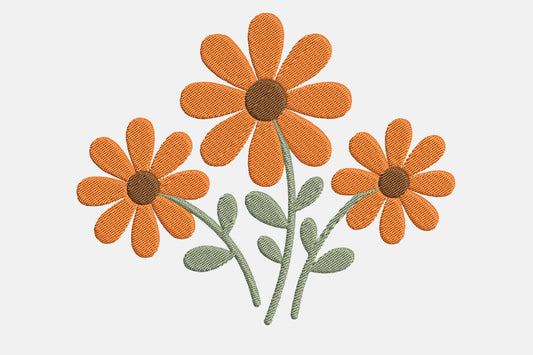 Orange Daisy Embroidery Design – Beautiful Orange Daisy Flower Machine Embroidery Pattern, Floral & Spring Nature Embroidery Design