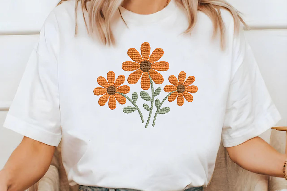 Orange Daisy Embroidery Design – Beautiful Orange Daisy Flower Machine Embroidery Pattern, Floral & Spring Nature Embroidery Design