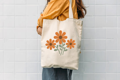 Orange Daisy Embroidery Design – Beautiful Orange Daisy Flower Machine Embroidery Pattern, Floral & Spring Nature Embroidery Design