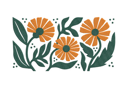 Orange Flowers Embroidery Design – Beautiful Orange Floral Machine Embroidery Pattern, Elegant Flower Embroidery Design
