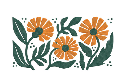 Orange Flowers Embroidery Design – Beautiful Orange Floral Machine Embroidery Pattern, Elegant Flower Embroidery Design