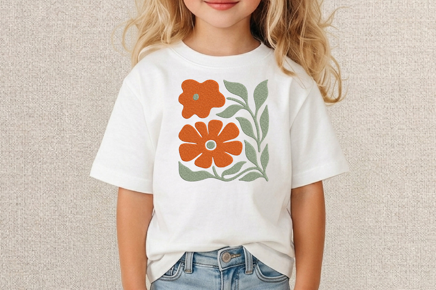 Orange Flowers Embroidery Design – Beautiful Orange Floral Machine Embroidery Pattern, Elegant Flower Embroidery Design