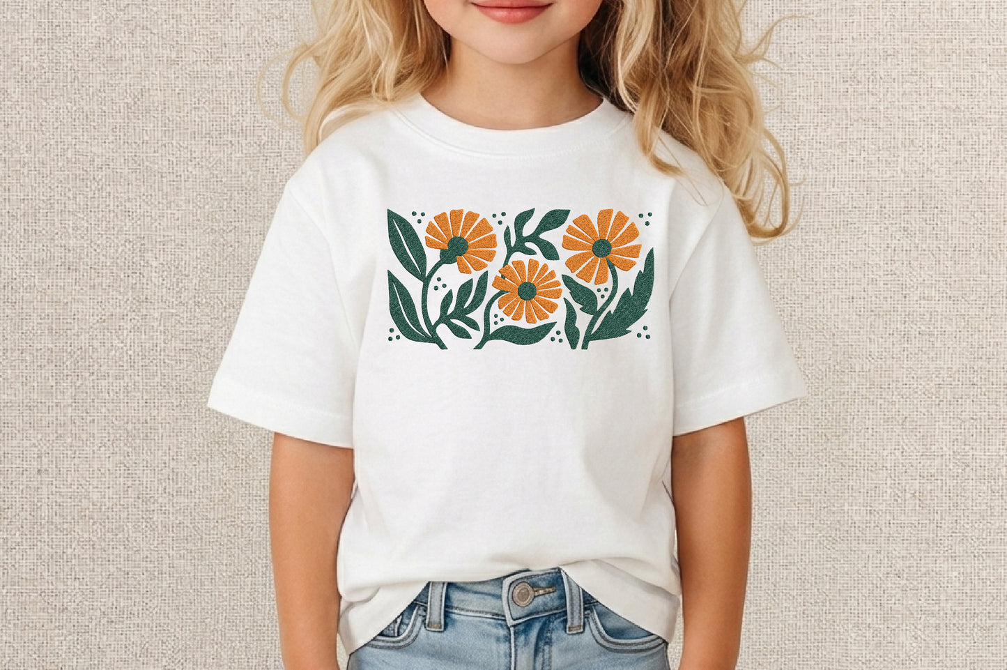 Orange Flowers Embroidery Design – Beautiful Orange Floral Machine Embroidery Pattern, Elegant Flower Embroidery Design