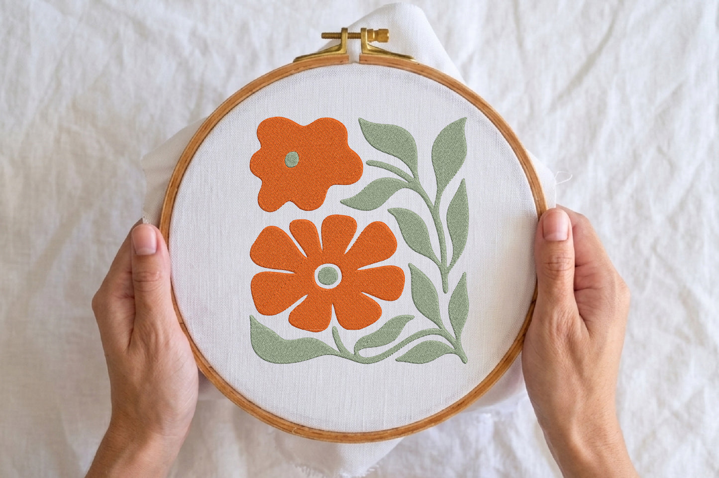 Orange Flowers Embroidery Design – Beautiful Orange Floral Machine Embroidery Pattern, Elegant Flower Embroidery Design