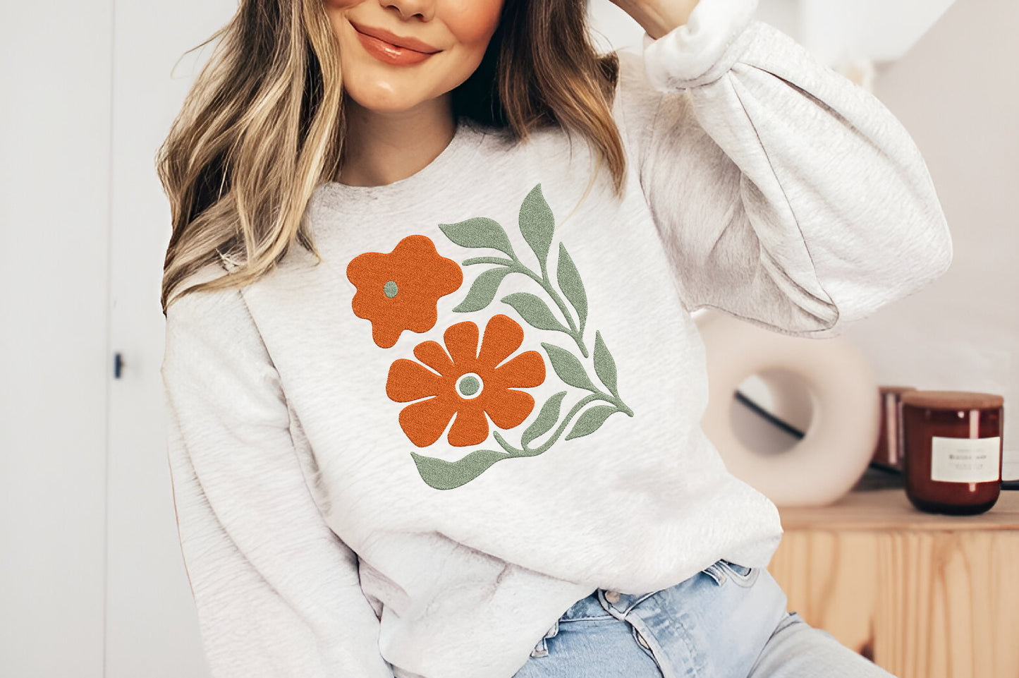 Orange Flowers Embroidery Design – Beautiful Orange Floral Machine Embroidery Pattern, Elegant Flower Embroidery Design