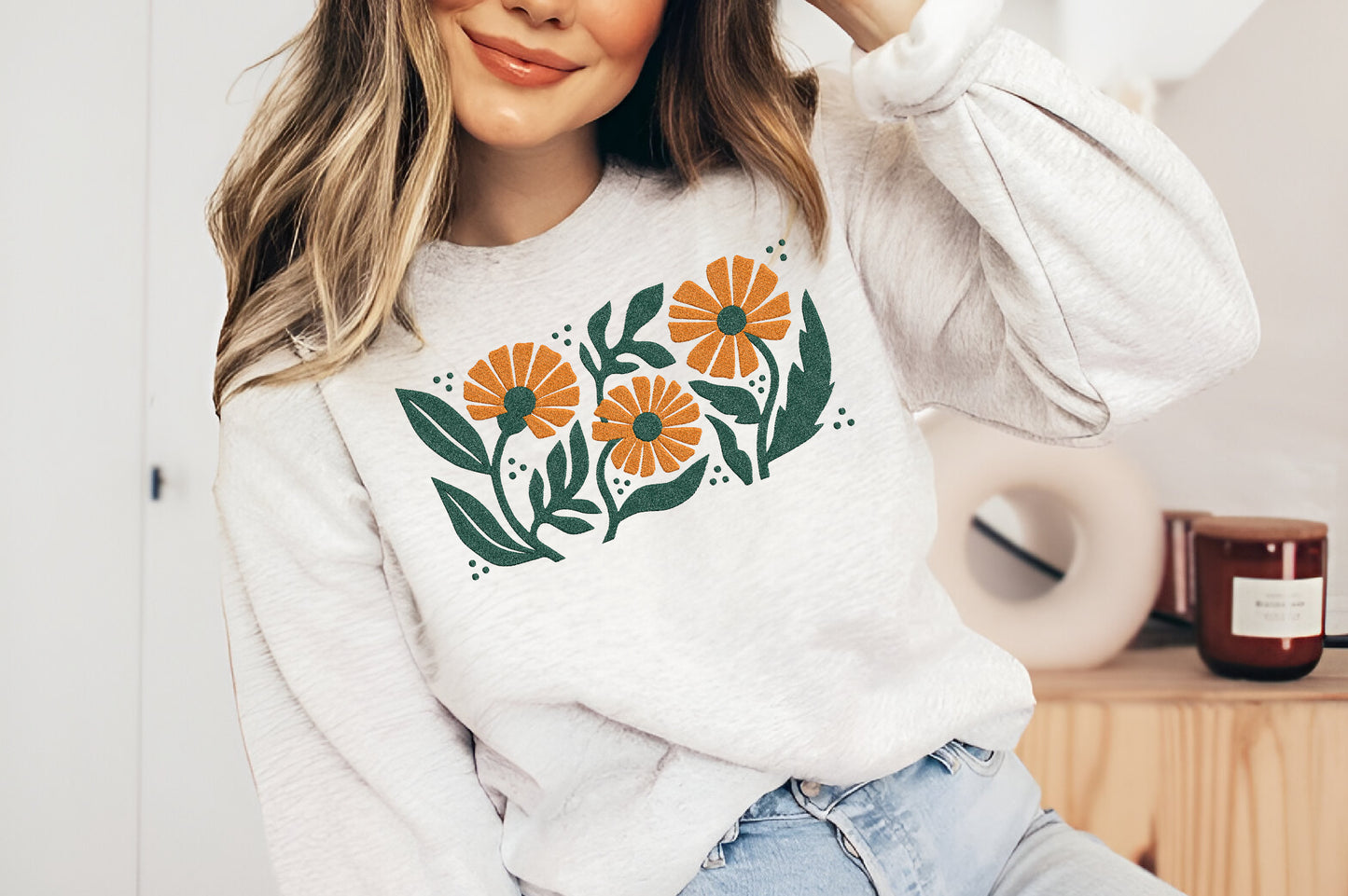 Orange Flowers Embroidery Design – Beautiful Orange Floral Machine Embroidery Pattern, Elegant Flower Embroidery Design