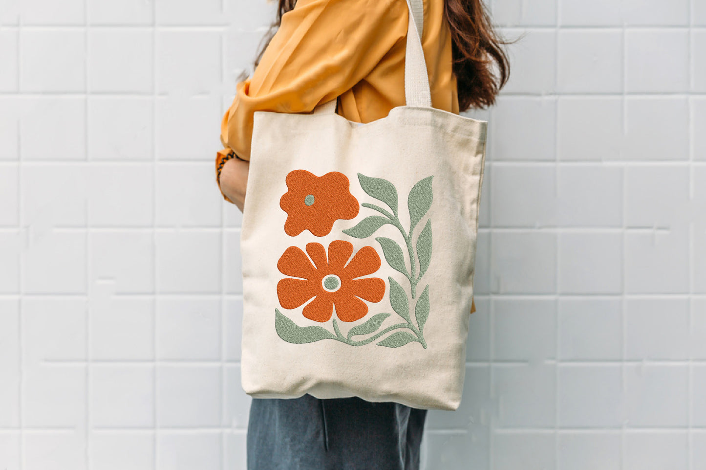 Orange Flowers Embroidery Design – Beautiful Orange Floral Machine Embroidery Pattern, Elegant Flower Embroidery Design