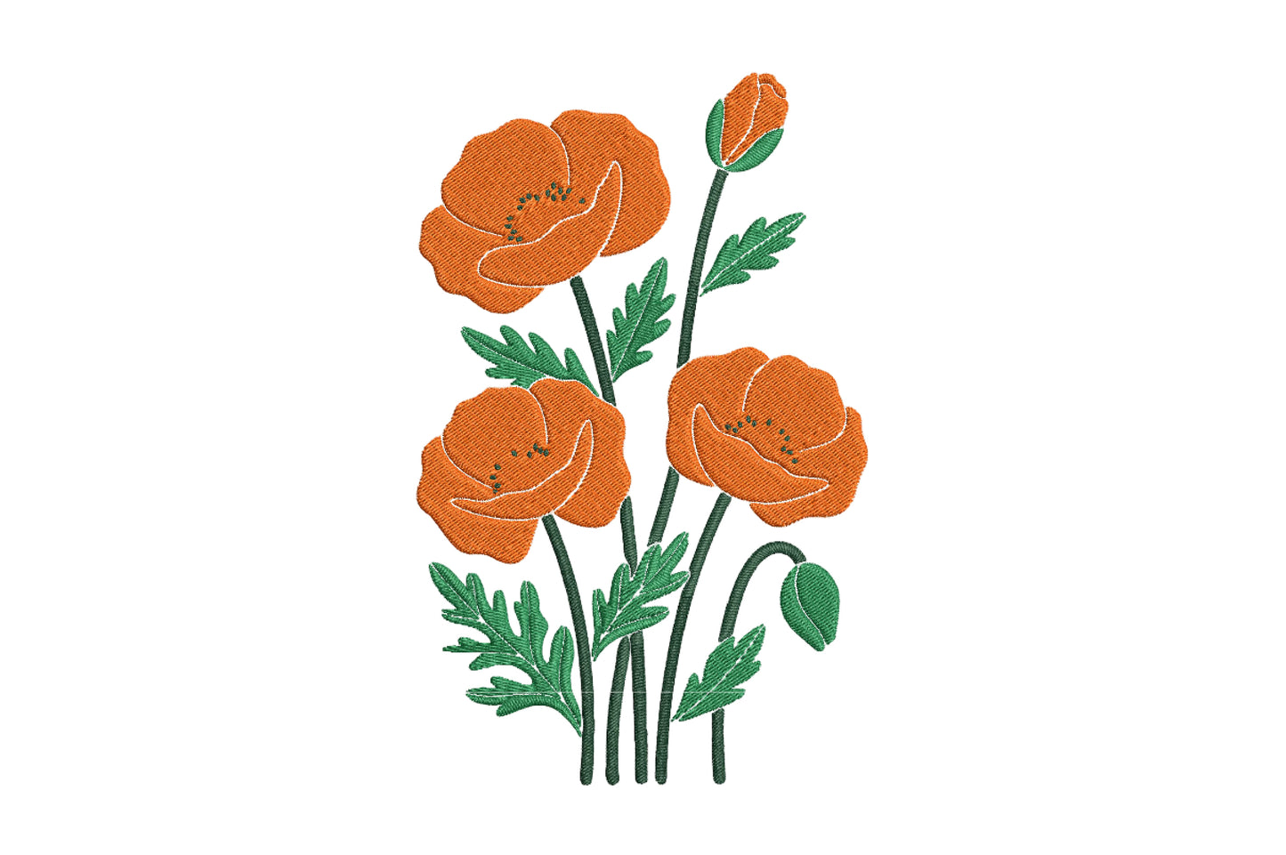 Orange Poppies Embroidery Design – Beautiful Orange Poppy Flower Machine Embroidery Pattern, Elegant Floral Embroidery Design