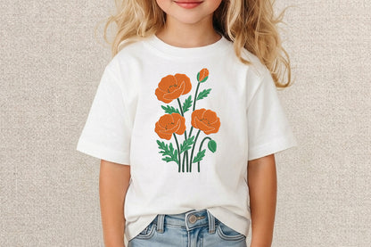 Orange Poppies Embroidery Design – Beautiful Orange Poppy Flower Machine Embroidery Pattern, Elegant Floral Embroidery Design