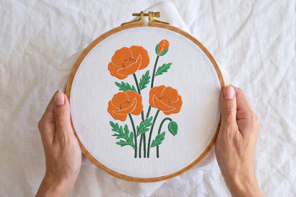 Orange Poppies Embroidery Design – Beautiful Orange Poppy Flower Machine Embroidery Pattern, Elegant Floral Embroidery Design