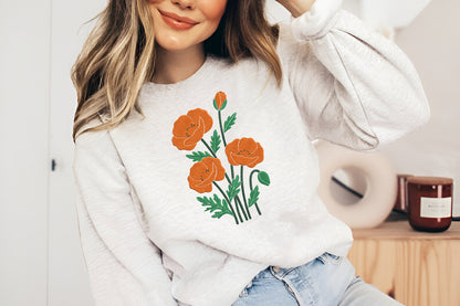 Orange Poppies Embroidery Design – Beautiful Orange Poppy Flower Machine Embroidery Pattern, Elegant Floral Embroidery Design