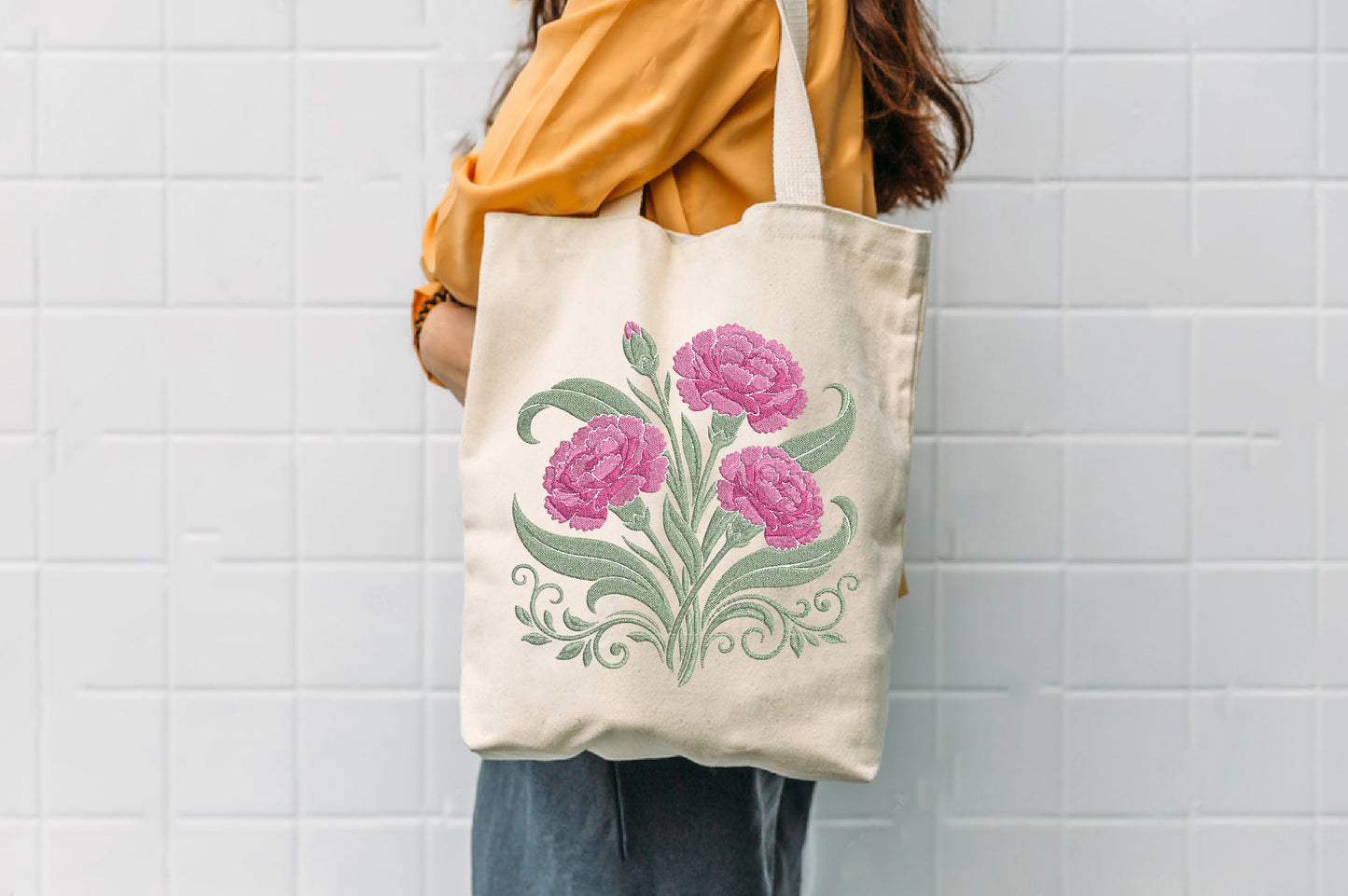 Pink Carnation Embroidery Design – Beautiful Pink Carnation Flower Machine Embroidery Pattern, Elegant Floral Embroidery Design