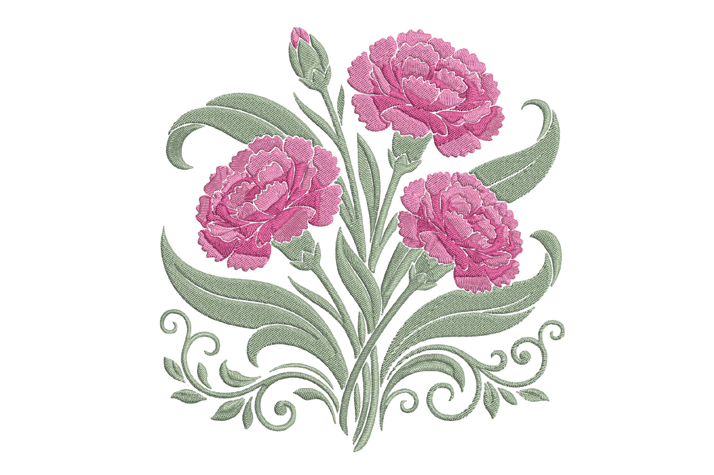 Pink Carnation Embroidery Design – Beautiful Pink Carnation Flower Machine Embroidery Pattern, Elegant Floral Embroidery Design