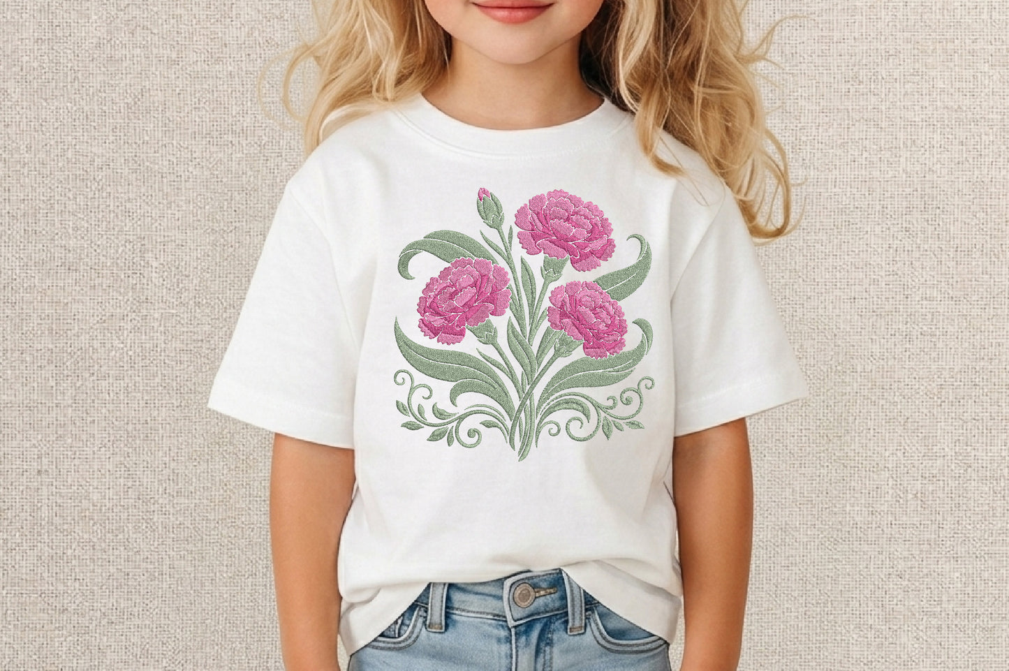 Pink Carnation Embroidery Design – Beautiful Pink Carnation Flower Machine Embroidery Pattern, Elegant Floral Embroidery Design