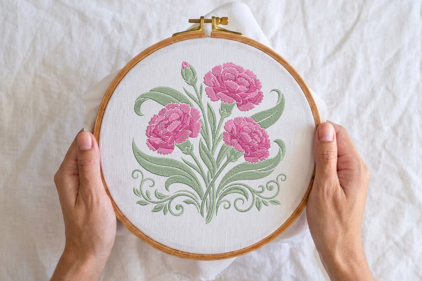 Pink Carnation Embroidery Design – Beautiful Pink Carnation Flower Machine Embroidery Pattern, Elegant Floral Embroidery Design